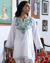 Aari Embroidered Cotton Solid Women's Short Kurta - White