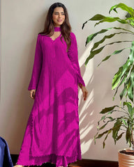 New Viscose Georgette Chikankari Kurta With Palazzo And Dupatta (Rani Pink)