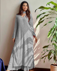 New Viscose Georgette Chikankari Kurta With Palazzo And Dupatta (Gray)