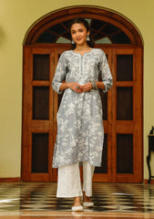 Zainab Chikankari Mulmul Printed Straight Kurta -Grey