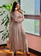 New Viscose Georgette Chikankari Kurta With Palazzo And Dupatta (Beige)