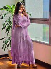 New Viscose Georgette Chikankari Kurta With Palazzo And Dupatta (Purple)