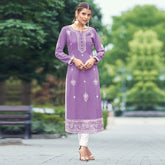 New Chikankari Exclusive Kurti_Pent Pair (Purple)