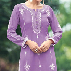 New Chikankari Exclusive Kurti_Pent Pair (Purple)