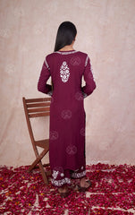 LUCKNOW CHIKANKARI EXCLUSIVE KURTI_PAIR PENT DESIGN (Maroon)