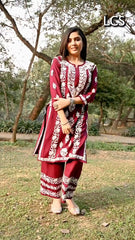 LUCKNOW CHIKANKARI EXCLUSIVE KURTI_PAIR PENT DESIGN (MAROON)
