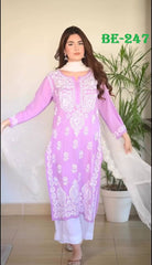 LUCKNOW CHIKANKARI EXCLUSIVE KURTI_PAIR PENT DESIGN (Purple)