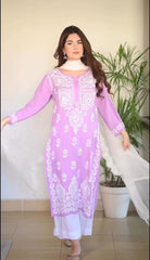 LUCKNOW CHIKANKARI EXCLUSIVE KURTI_PAIR PENT DESIGN (Purple)