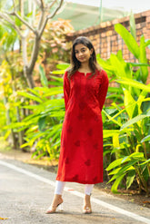 Red Chikankari Chanderi Kurta Pent Pair