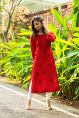 Red Chikankari Chanderi Kurta Pent Pair