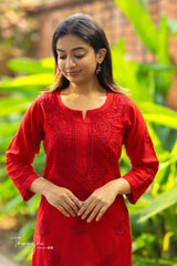 Red Chikankari Chanderi Kurta Pent Pair