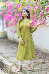 Olive Green Chikankari mul cotton Kurta Pent