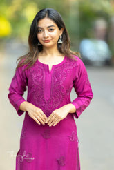 Magenta Chikankari Chanderi Kurta Pent