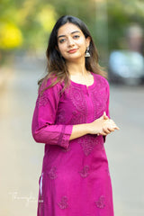 Magenta Chikankari Chanderi Kurta Pent