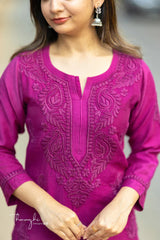 Magenta Chikankari Chanderi Kurta Pent