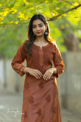 Brown Chikankari Chanderi Kurta Pent