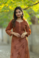 Brown Chikankari Chanderi Kurta Pent