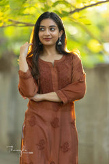 Brown Chikankari Chanderi Kurta Pent