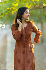 Brown Chikankari Chanderi Kurta Pent