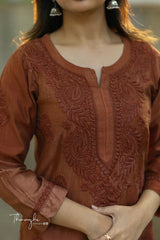 Brown Chikankari Chanderi Kurta Pent