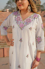 White Chanderi Chikankari Suit Set -Custom Made