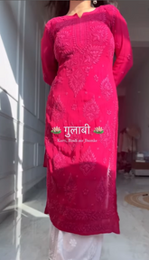 Dark Pink Hand Embroidery Chikankari Long Kurti