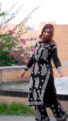 LUCKNOW CHIKANKARI EXCLUSIVE KURTI_PAIR PENT DESIGN (Black)