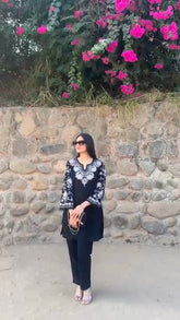 CHIKANKARI EXCLUSIVE KURTI_PAIR PENT DESIGN (Black)