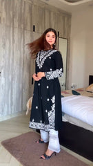 Black pure chiffon dupatta with Mukesh work