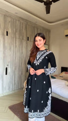 Black pure chiffon dupatta with Mukesh work