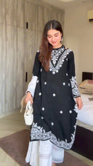 Black pure chiffon dupatta with Mukesh work