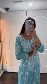 Chikankari Exclusive Kurti_Pent Pair Design(blue)
