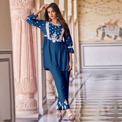New Chikankari Exclusive Same_Kurti_Pent Pair (Navy Blue)