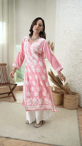New Chikankari Exclusive Kurti_Pent Pair Design (Peach)