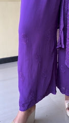 Lucknow Chikankari Handwork Embroidered Kurta Plazzo and Duppatta (Purple)