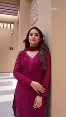 Viscose Georgette Straight Kurta Set With 3D Hand Work
