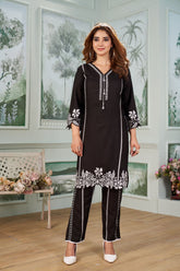 CHIKAN EMBROIDERY Kurti_Pent Pair Design (Black)