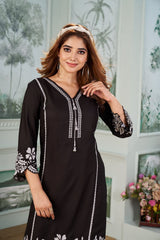 CHIKAN EMBROIDERY Kurti_Pent Pair Design (Black)
