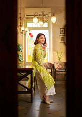 Zainab Chikankari Mulmul Printed Straight Kurta -Green