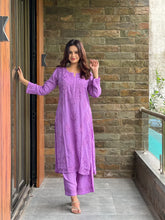 Lucknow Chikankari Handwork Embroidered Kurta Plazzo (Purple)