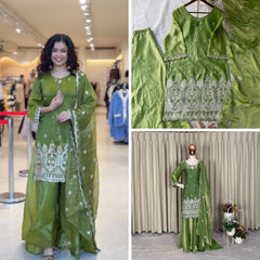 DESIGNER EMBROIDERED TOP PLAZZO AND DUPATTA