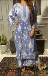 DESIGNER WEAR CHIKANKARI KURTI PLAZO PAIR