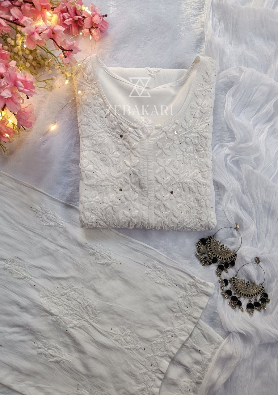 Noor Chikankari  Kurti Set with Dupatta