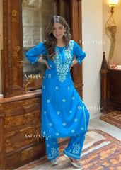 Chikankari Cotton Straight Kurta Set For Women (Dark Blue)