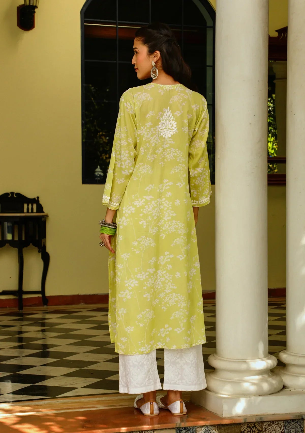 Zainab Chikankari Mulmul Printed Straight Kurta -Green
