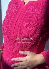 Dark Pink Hand Embroidery Chikankari Long Kurti