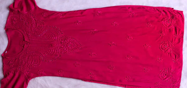 Dark Pink Hand Embroidery Chikankari Long Kurti