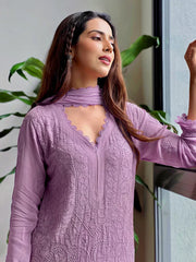 New Viscose Georgette Chikankari Kurta With Palazzo And Dupatta (Purple)