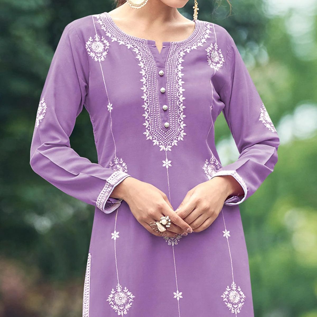 New Chikankari Exclusive Kurti_Pent Pair (Purple)