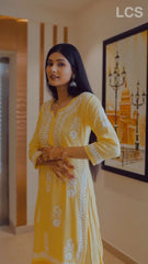 LUCKNOW CHIKANKARI EXCLUSIVE KURTI_PAIR PENT DESIGN (YELLOW)